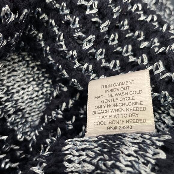 New York & Company Sweater Size XS Blue Striped Crochet Open Knit Coastal Chic - Picture 7 of 10